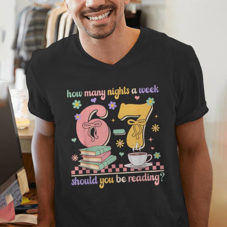 Reading 67 Teacher Six Seven Reading 6 7 Book Lover Men's V-Neck T-Shirt