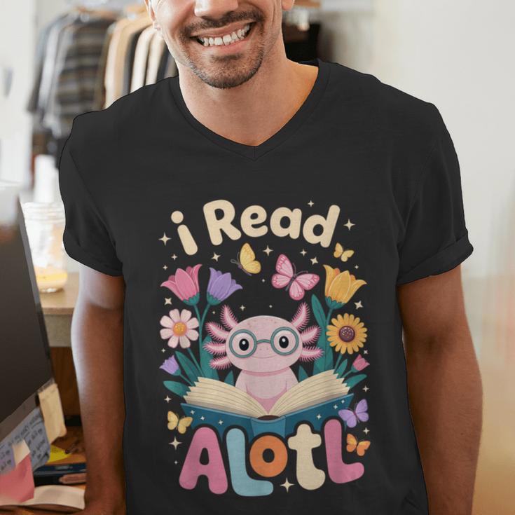 Reading Axolotl Book Lover Wildflowers Men's V-Neck T-Shirt