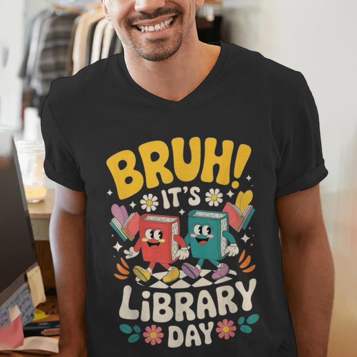 Reading Book Lover School Librarian Bruh It's Library Day Men's V-Neck T-Shirt