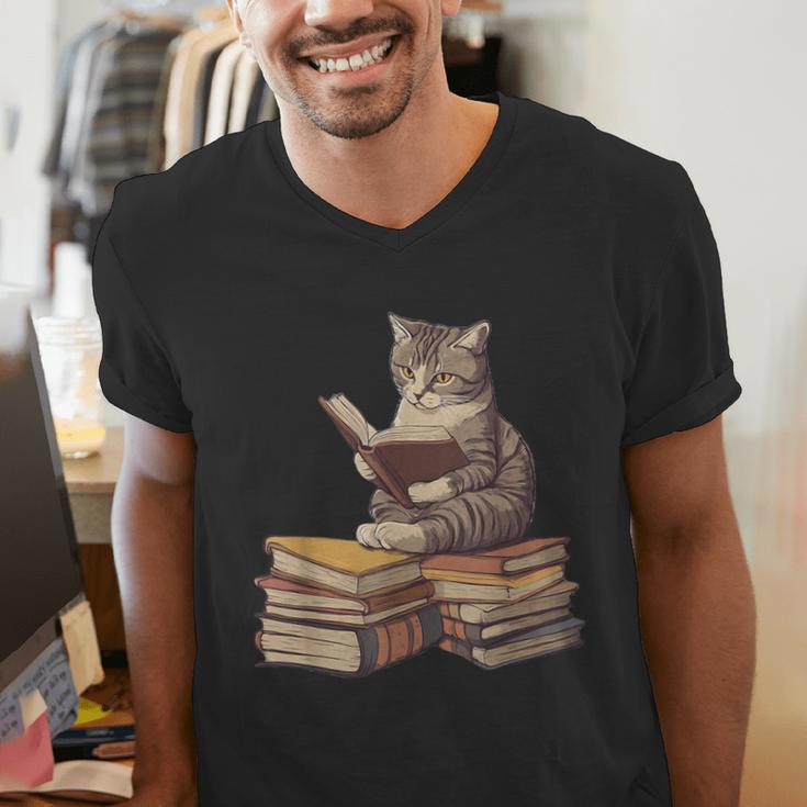 Reading Cat Book Lover Men's V-Neck T-Shirt Reading Cat Book Lover Men's V-Neck T-Shirt