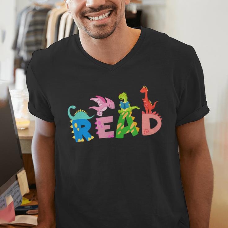 Reading DinosaurRex Dino Book Lover Men's V-Neck T-Shirt