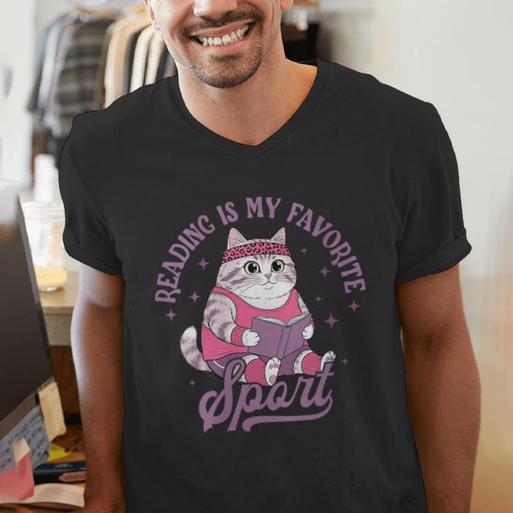 Reading Is My Favorite Sport Bookworm Cat Lover Book-Club Men's V-Neck T-Shirt Reading Is My Favorite Sport Bookworm Cat Lover Book-Club Men's V-Neck T-Shirt