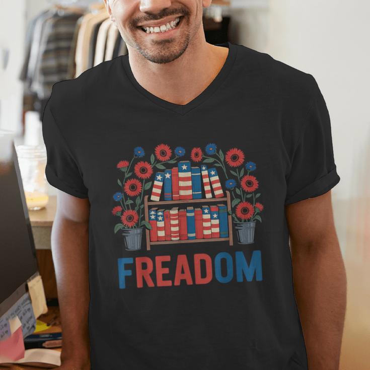 Reading Freadom Freedom Book Lover 4th Of July Men Women Men's V-Neck T-Shirt