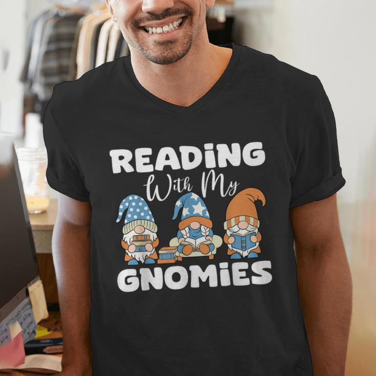 Reading With My Gnomies Gnomes Books Lover Bookworm Men's V-Neck T-Shirt Reading With My Gnomies Gnomes Books Lover Bookworm Men's V-Neck T-Shirt
