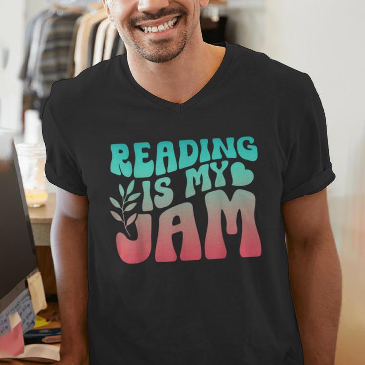 Reading Is My Jam Book Lover Bookworm Teacher Library Reader Men's V-Neck T-Shirt Reading Is My Jam Book Lover Bookworm Teacher Library Reader Men's V-Neck T-Shirt