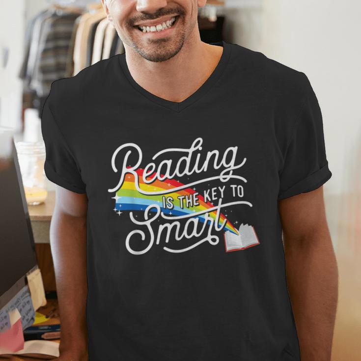 Reading Is The Key To Smart Book Lover Bookworm Reader Men's V-Neck T-Shirt