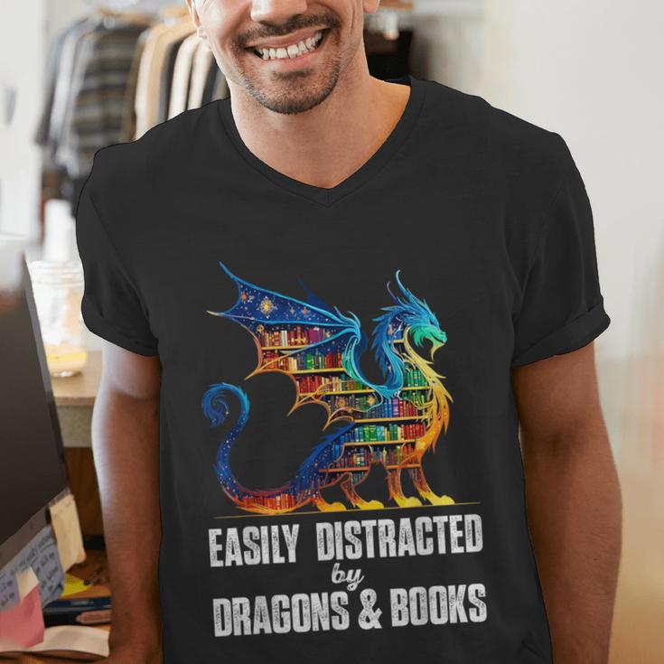 Reading Lover Easily Distracted By Dragons And Books Dragon Men's V-Neck T-Shirt