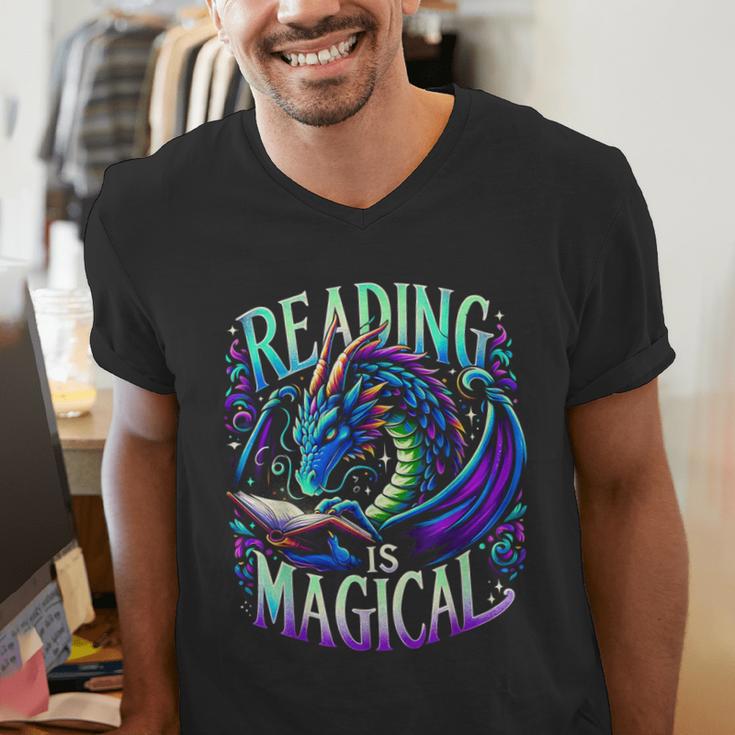 Reading Is Magical Dragon Tee Perfect For Book Lovers Kids Men's V-Neck T-Shirt Reading Is Magical Dragon Tee Perfect For Book Lovers Kids Men's V-Neck T-Shirt