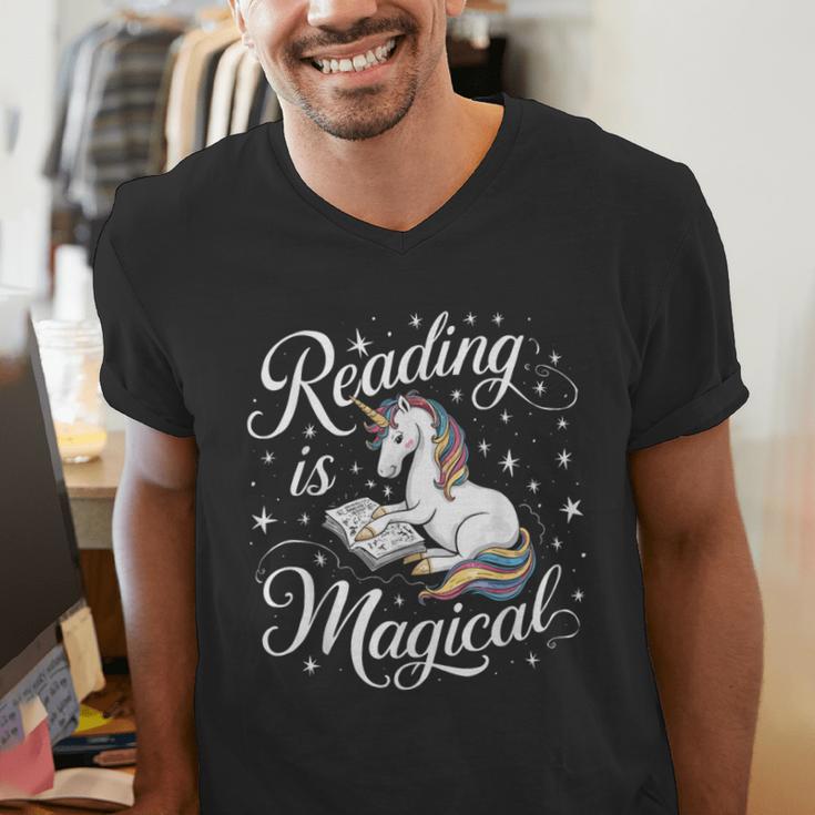 Reading Is Magical Unicorn Book Lover Fantasy Kids Men's V-Neck T-Shirt