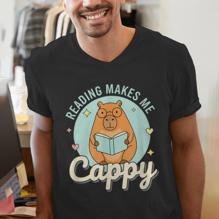 Reading Makes Me Cappy Bookworm Capybara Book Reading Men's V-Neck T-Shirt