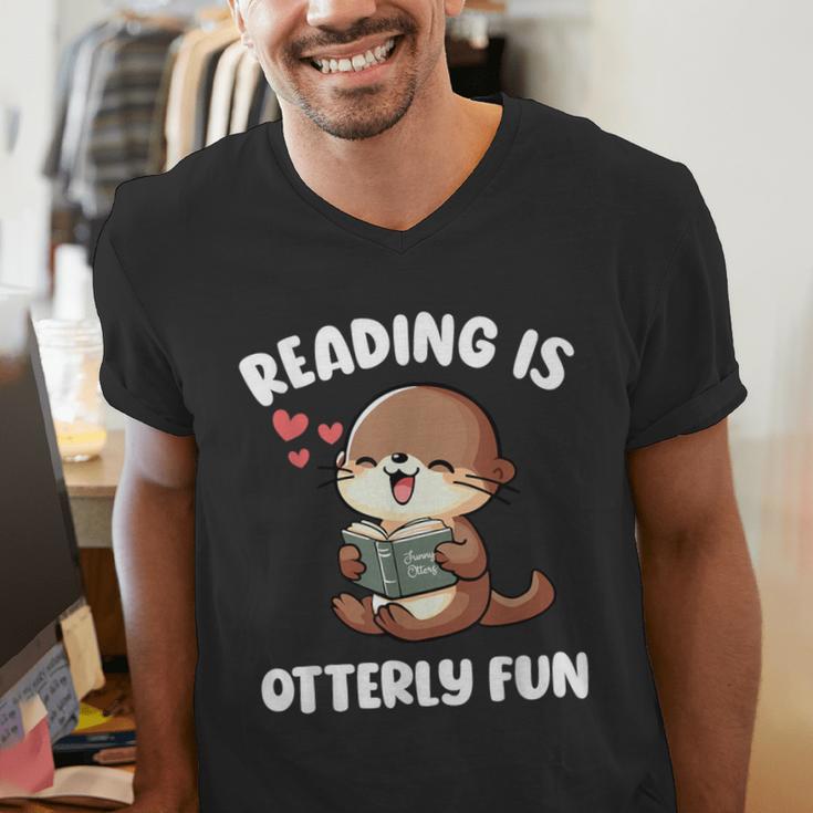 Reading Is Otterly Fun Otter Bookworm Book Lover Librarian Men's V-Neck T-Shirt Reading Is Otterly Fun Otter Bookworm Book Lover Librarian Men's V-Neck T-Shirt