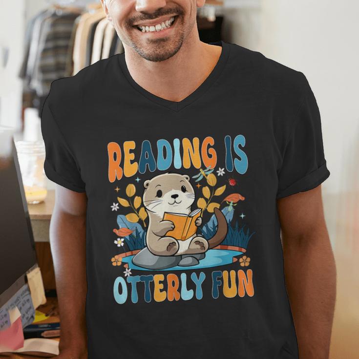 Reading Is Otterly Fun Sea Otter Book Lover Bookworm Men's V-Neck T-Shirt Reading Is Otterly Fun Sea Otter Book Lover Bookworm Men's V-Neck T-Shirt