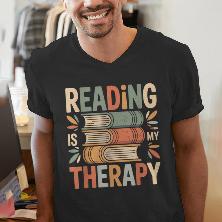 Reading Is My Therapy Book Lover Men's V-Neck T-Shirt