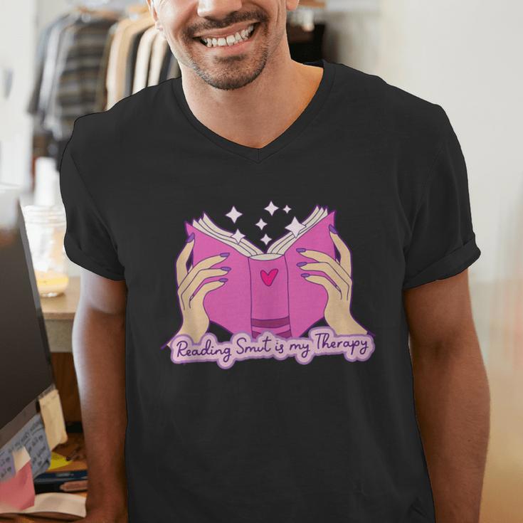 Reading Smut Is My Therapy Romance Book Reader Humor Men's V-Neck T-Shirt