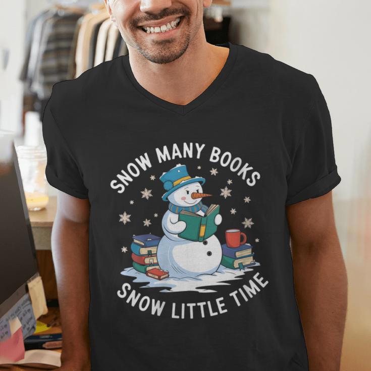 Reading Snowman So Many Books Christmas Books Readers Men's V-Neck T-Shirt