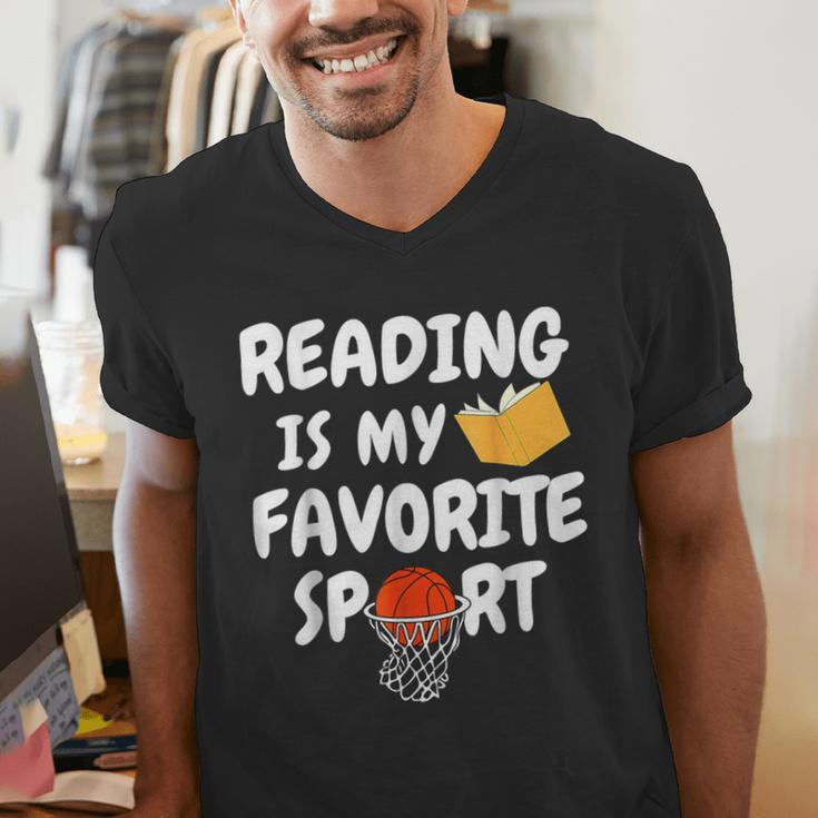 Reading Is My Tee Favorite Sport Basketball World Book Day Men's V-Neck T-Shirt Reading Is My Tee Favorite Sport Basketball World Book Day Men's V-Neck T-Shirt