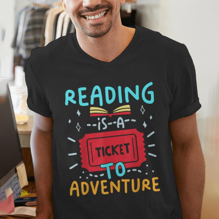Reading Is A Ticket To Adventure Fun Book Lovers Fun Men's V-Neck T-Shirt Reading Is A Ticket To Adventure Fun Book Lovers Fun Men's V-Neck T-Shirt