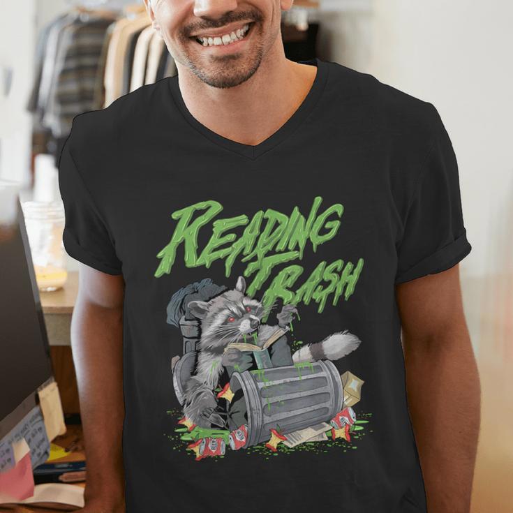 Reading Trash Racoon Bookworm Bookish Librarian Book Lover Men's V-Neck T-Shirt