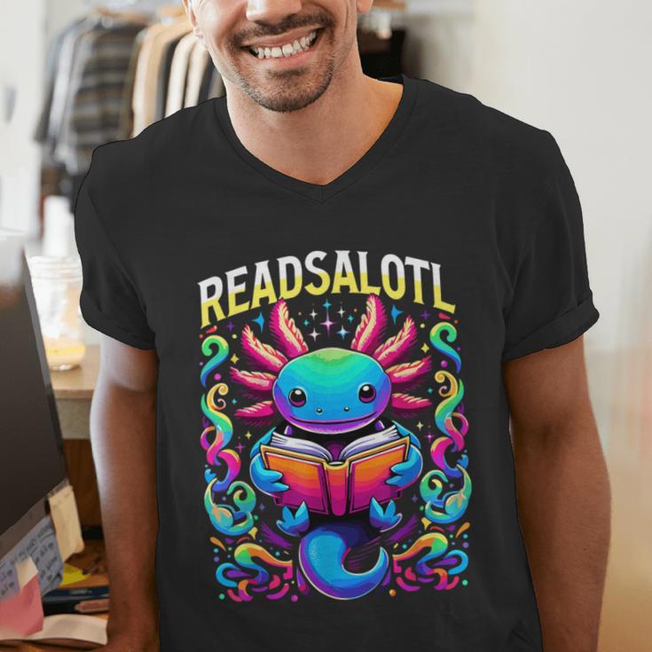 Readsalotl Axolotl Book Lovers Axolotls Men's V-Neck T-Shirt