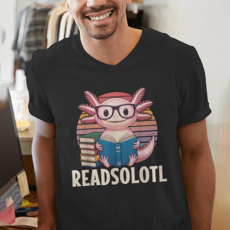 Readsolotl Axolotl Reading Book Lover Kawaii Bookworms Men's V-Neck T-Shirt