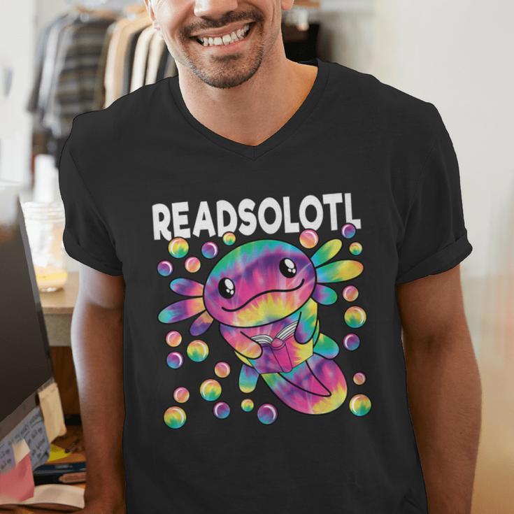Readsolotl Cute Axolotl Book Lover Reading Women Girls Men's V-Neck T-Shirt