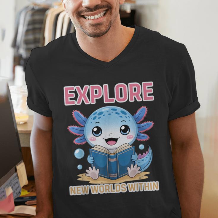 Readsolotl Kawaii Axolotl Book Lover Reading Men's V-Neck T-Shirt Readsolotl Kawaii Axolotl Book Lover Reading Men's V-Neck T-Shirt