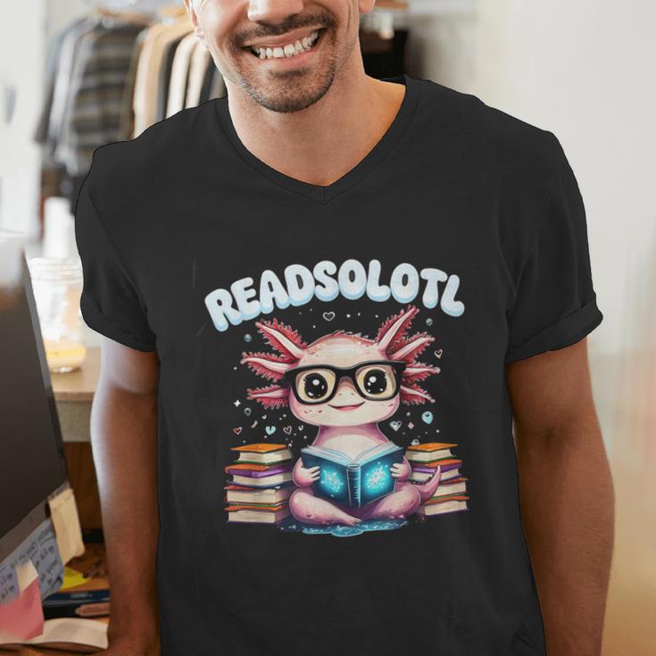 Readsolotl Pink Kawaii Axolotl Read Book Lover Reading Men's V-Neck T-Shirt Readsolotl Pink Kawaii Axolotl Read Book Lover Reading Men's V-Neck T-Shirt