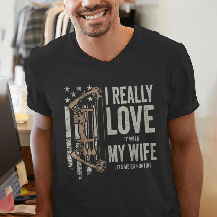 I Really Love It When My Wife Lets Me Go Hunting Dad Men's V-Neck T-Shirt