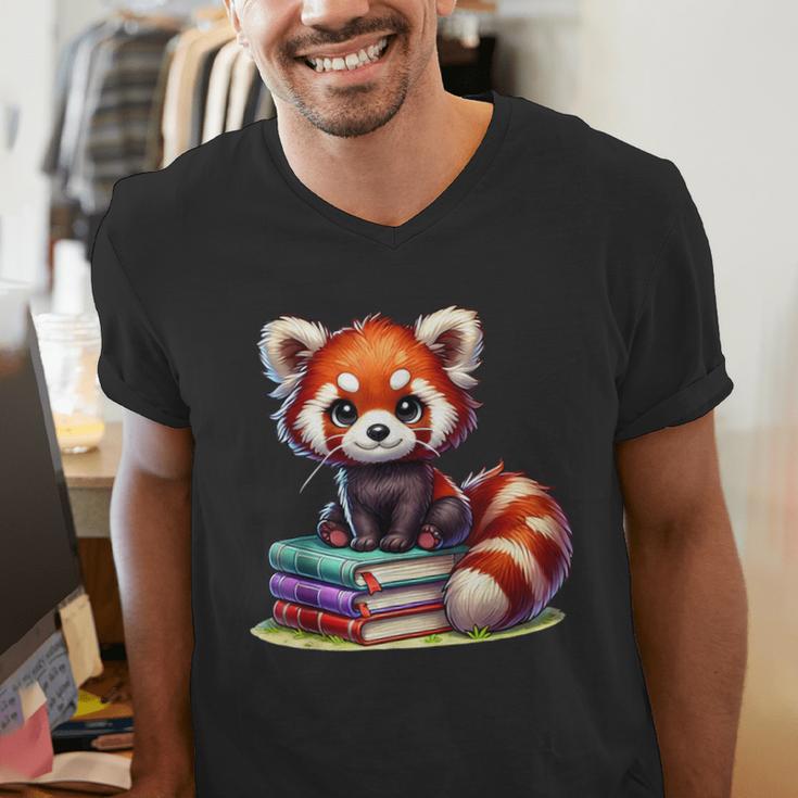Red Panda Books Lover Reading Bookworm Men's V-Neck T-Shirt