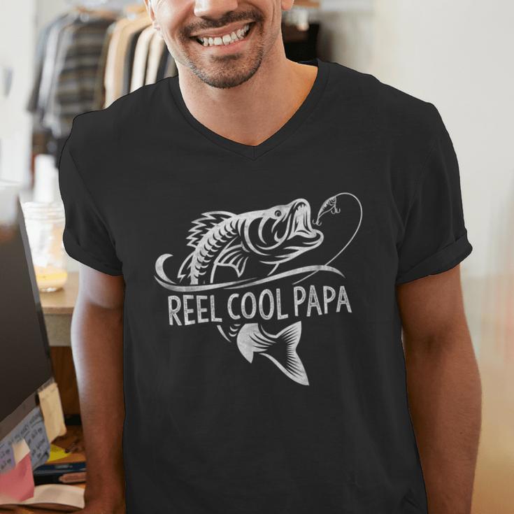 Reel Cool Papa Fishing Dad Father's Day Fisherman Fish Men's V-Neck T-Shirt