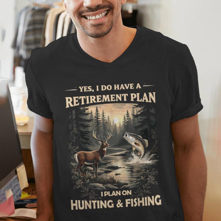 Retirement Plan On Hunting & Fishing Fisherman Hunter Dad Men's V-Neck T-Shirt