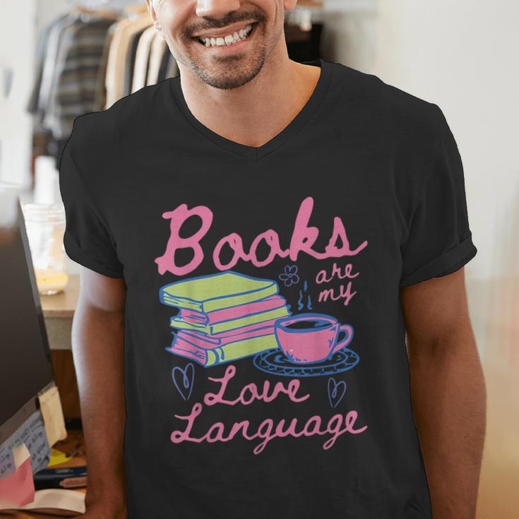 Retro Books Are My Love Language Valentine Book Lovers Men's V-Neck T-Shirt Retro Books Are My Love Language Valentine Book Lovers Men's V-Neck T-Shirt