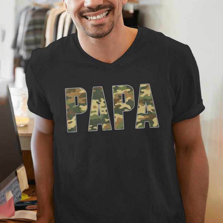 Retro Camo Hunting Papa Old Camo Dad Father’s Day Daddy Men's V-Neck T-Shirt Retro Camo Hunting Papa Old Camo Dad Father’s Day Daddy Men's V-Neck T-Shirt