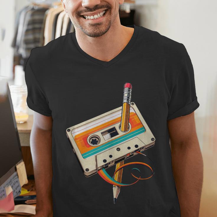 Retro Cassette Tape & Pencil Rewind Nostalgia Party 80s 90s Men's V-Neck T-Shirt