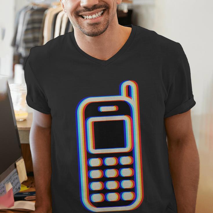 Retro Cell Vintage Mobile Phone 90s Nostalgia Vaporwave Fun Men's V-Neck T-Shirt