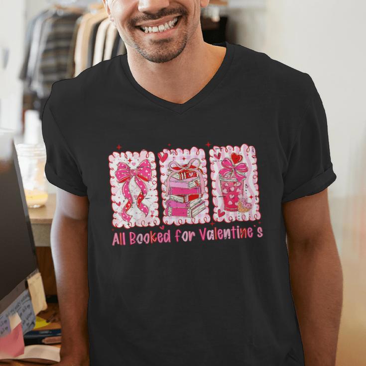 Retro Coquette Bow All Booked For Valentines Book Lover Cute Men's V-Neck T-Shirt