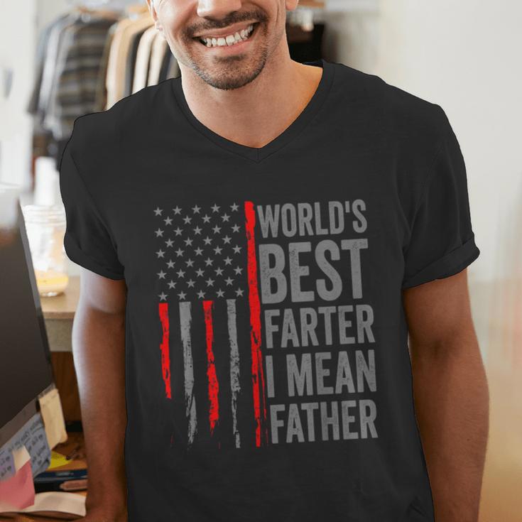 Retro Dad World's Best Farter I Mean Father Vintage Flag Usa Men's V-Neck T-Shirt