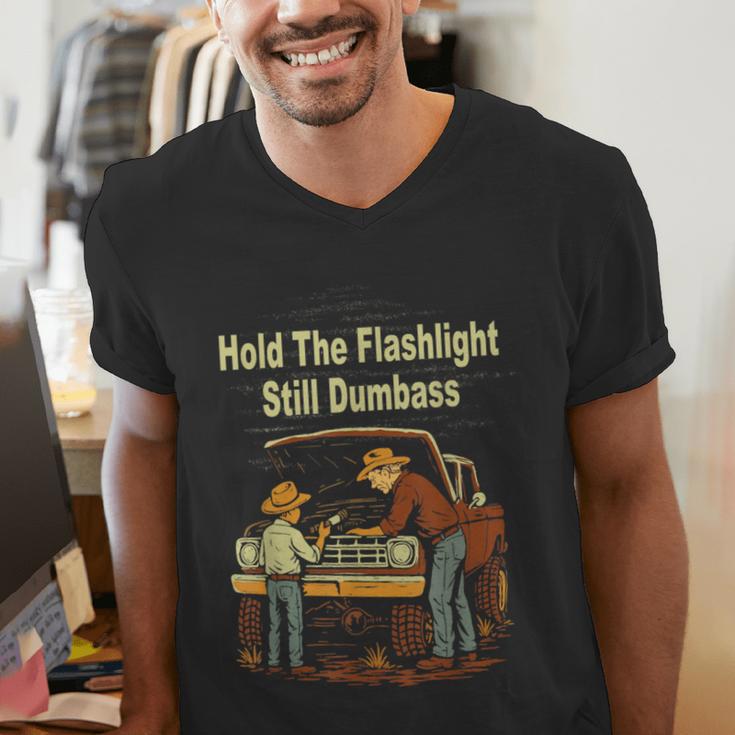 Retro Hold The Flashlight Still Dumbass Car Fixing Dad Son Men's V-Neck T-Shirt Retro Hold The Flashlight Still Dumbass Car Fixing Dad Son Men's V-Neck T-Shirt