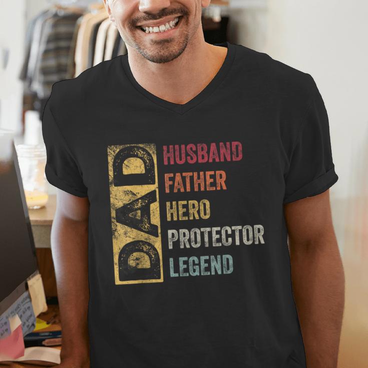 Retro Husband Father Hero Protector Legend Father Day Dad Men's V-Neck T-Shirt Retro Husband Father Hero Protector Legend Father Day Dad Men's V-Neck T-Shirt