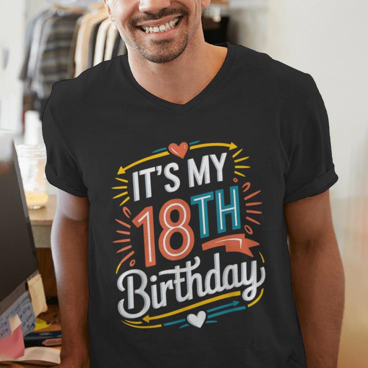 Retro It's My 18th Birthday Boho Nostalgia Women Kids Men's V-Neck T-Shirt