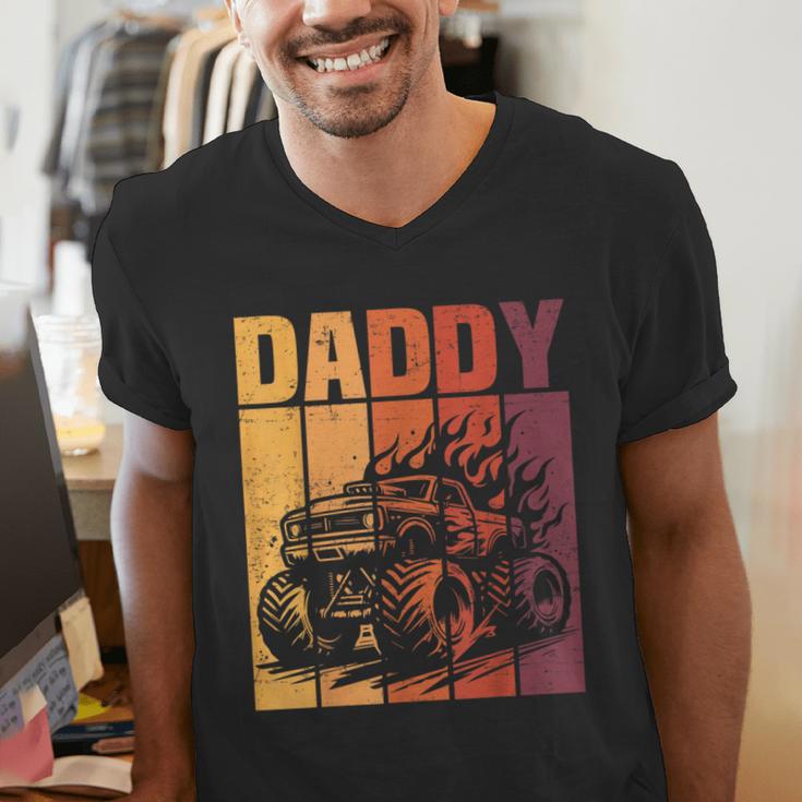 Retro Monster Truck Daddy Matching Family Birthday Party Men's V-Neck T-Shirt