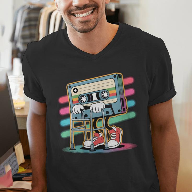 Retro Old Cassette Tape Cartoon With Walker Nostalgia Men's V-Neck T-Shirt