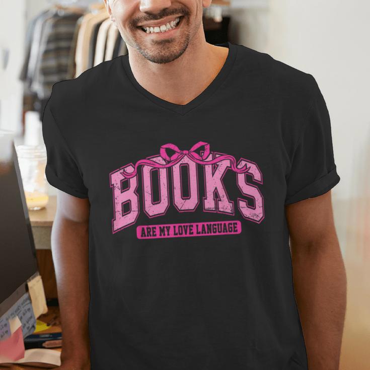 Retro Pink Coquette Bow Valentine Book Lover Varsity Men's V-Neck T-Shirt