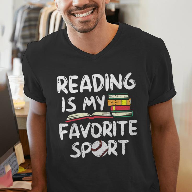 Retro Reading Is My Favorite Sport Baseball World Book Day Men's V-Neck T-Shirt
