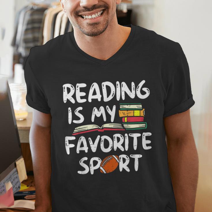 Retro Reading Is My Favorite Sport Football World Book Day Men's V-Neck T-Shirt