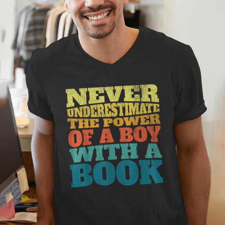Retro Never Underestimate The Power Of a Boy With a Book Men's V-Neck T-Shirt