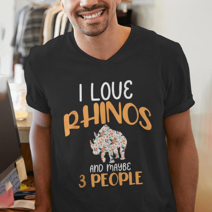 I Like Rhinos And Maybe 3 People Introvert Animal Men's V-Neck T-Shirt