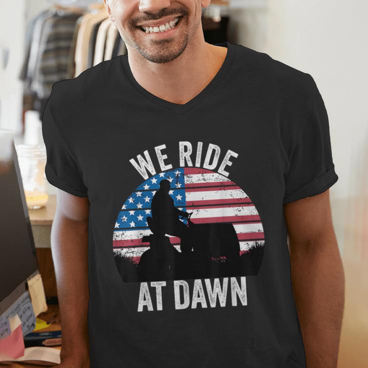 We Ride At Dawn Lawnmower Lawn Mowing Dad Vintage Men Men's V-Neck T-Shirt