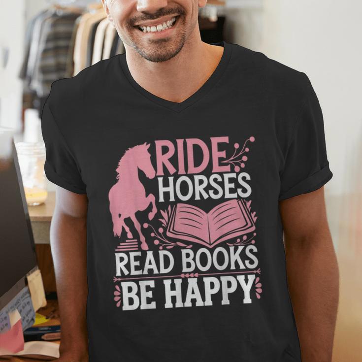 Ride Horses Read Books Be Happy Men's V-Neck T-Shirt Ride Horses Read Books Be Happy Men's V-Neck T-Shirt