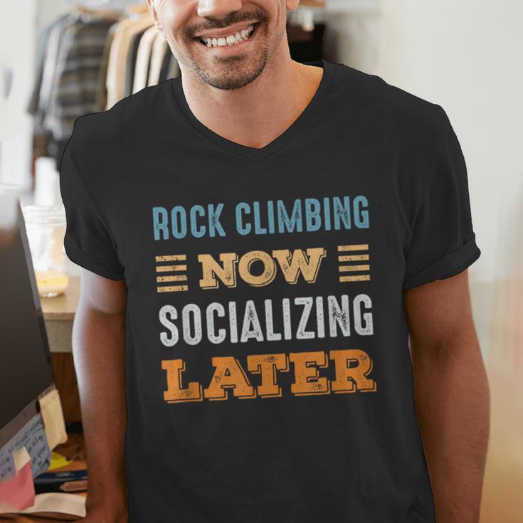 Rock Climbing Now Minimal Socializing Introvert Vintage Men's V-Neck T-Shirt Rock Climbing Now Minimal Socializing Introvert Vintage Men's V-Neck T-Shirt